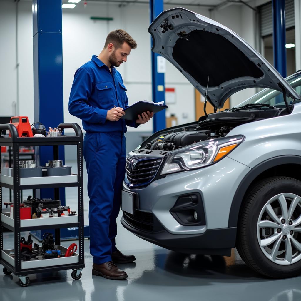 Mechanic checking a car in a Clare auto repair shop