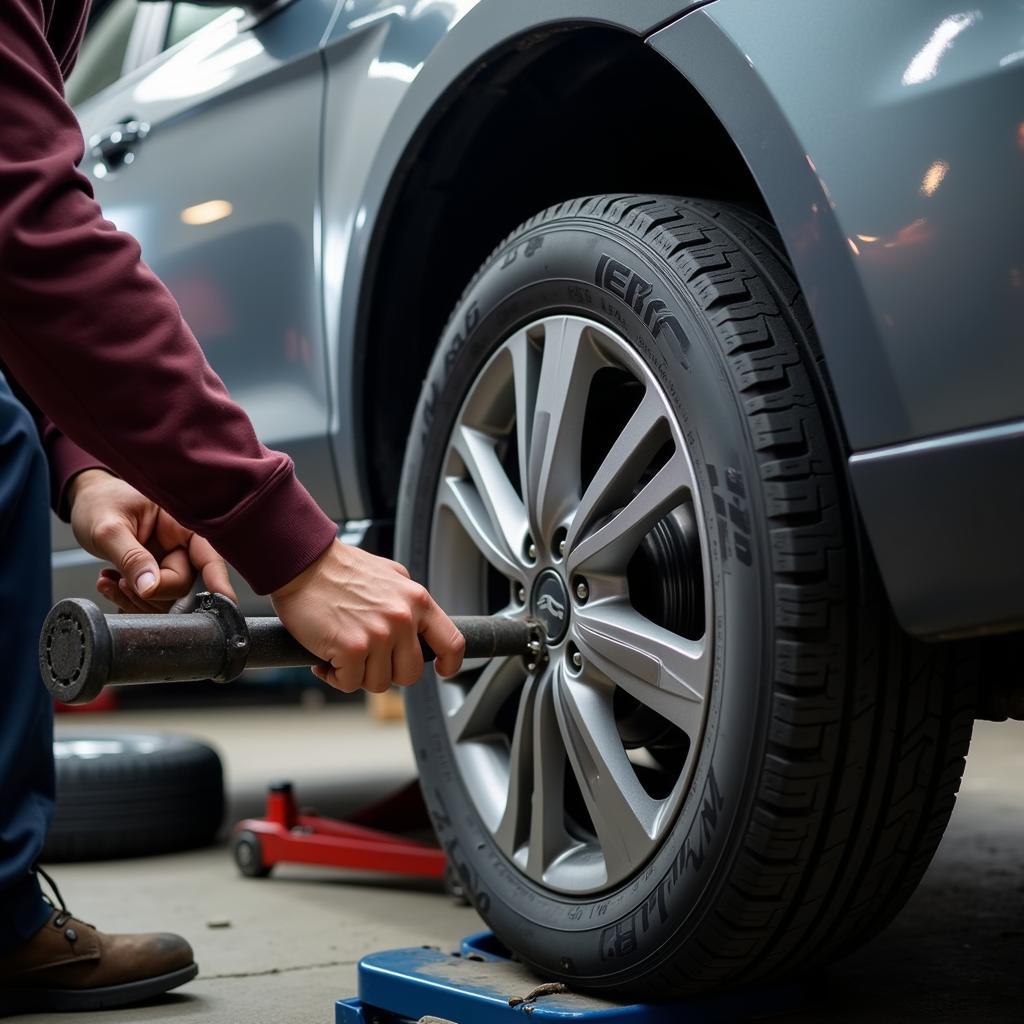 Tire change at a car service in Clare