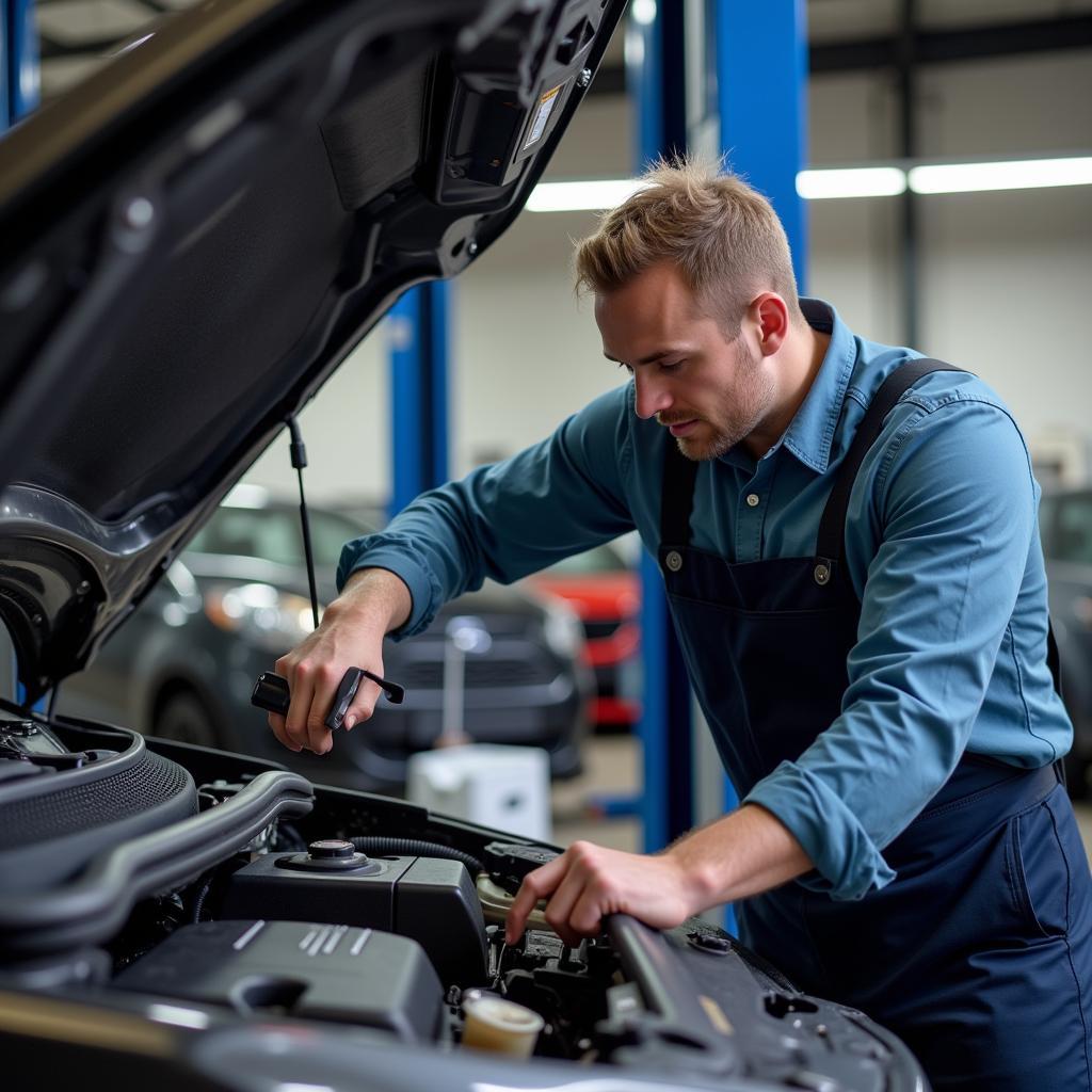 Mechanic inspecting a car at a Colchester service centre