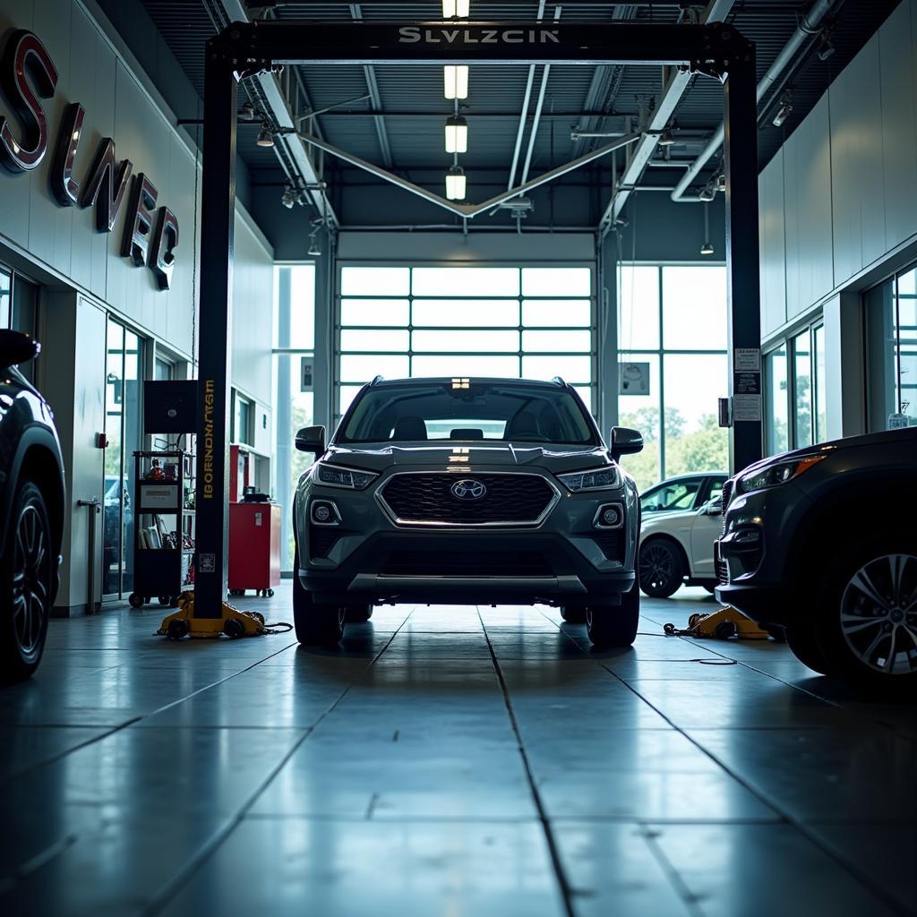 Car being serviced at a dealership in Essex County, NJ