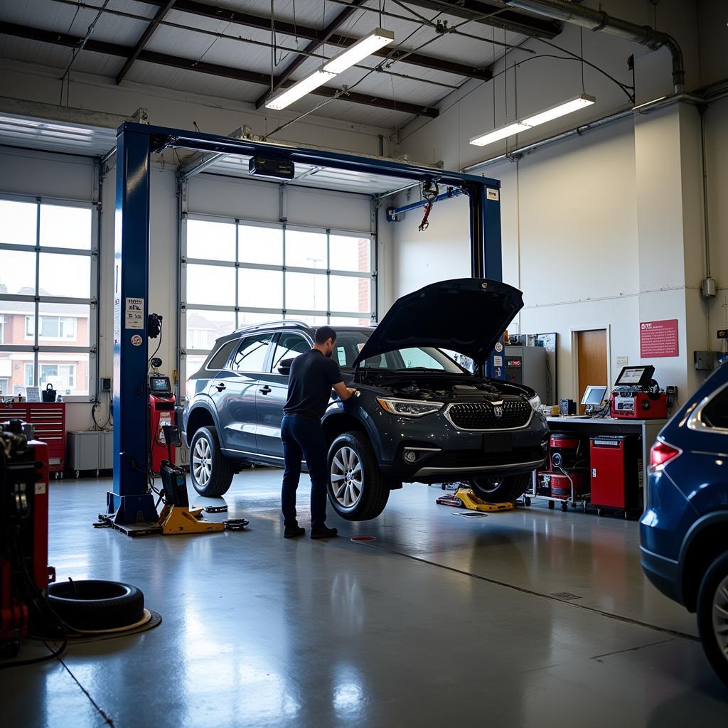 Car undergoing repairs in a Thomastown service center