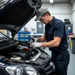 Mechanic Checking Car Engine in Duxford