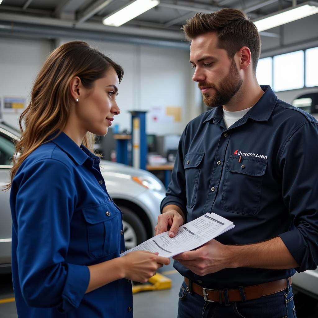 Customer discussing car repair estimate with mechanic in Edison, NJ