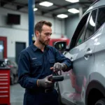 Mechanic Inspecting Vehicle in Edithvale Car Service Center