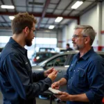 Customer Discussing Car Issues with a Mechanic in Elkhart