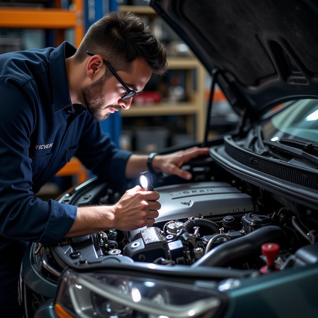 Mechanic Checking Car Engine