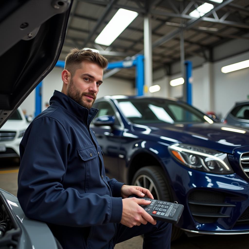 Mechanic working on a car in a Kent garage