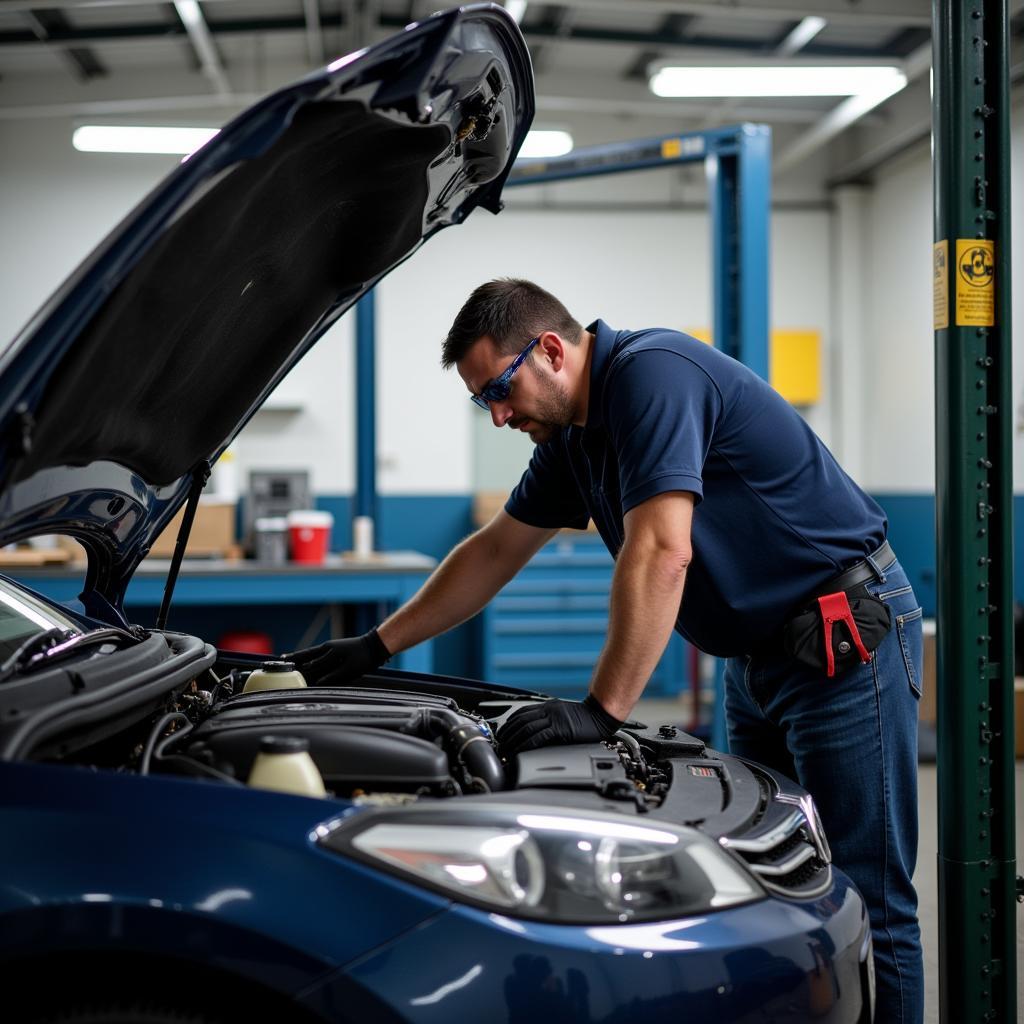 Mechanic working on a car in a Kinsale garage