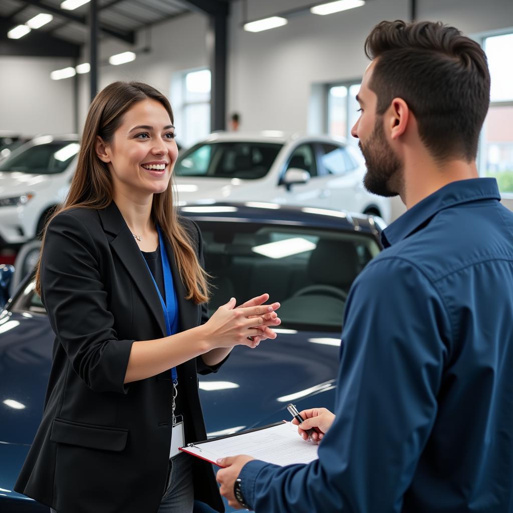 Car service advisor talking to customer