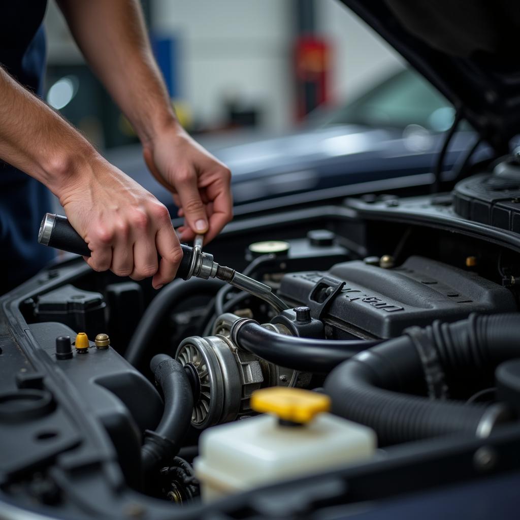 Mechanic working on car engine