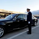 Luxury sedan waiting for passenger at LaGuardia Airport for transport to New Jersey