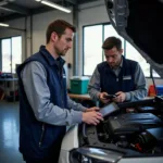 Certified Technicians Working on a Car in Llanharan