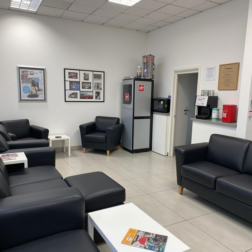 Comfortable customer waiting area in a Luton car service garage