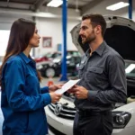 Customer Discussing Car Issues with Mechanic