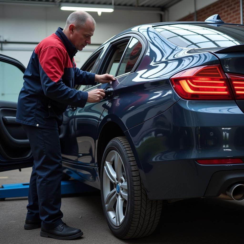 Car undergoing MOT in Burton on Trent