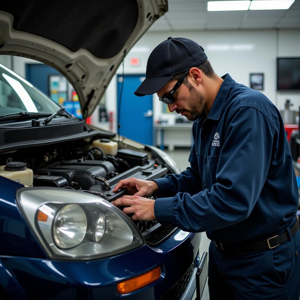 Mechanic working on a car in a Mount Vernon auto repair shop