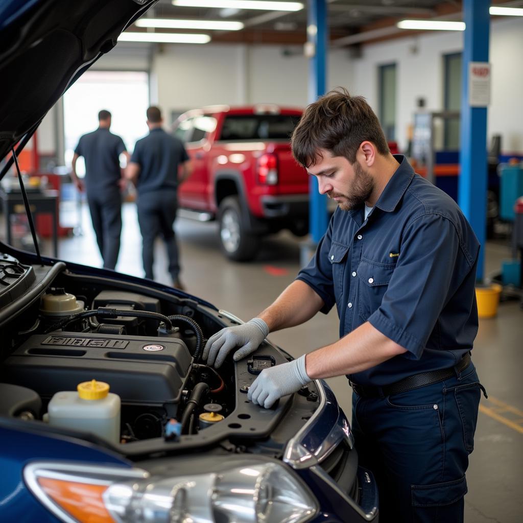 Mechanic Working on a Car in New London, CT