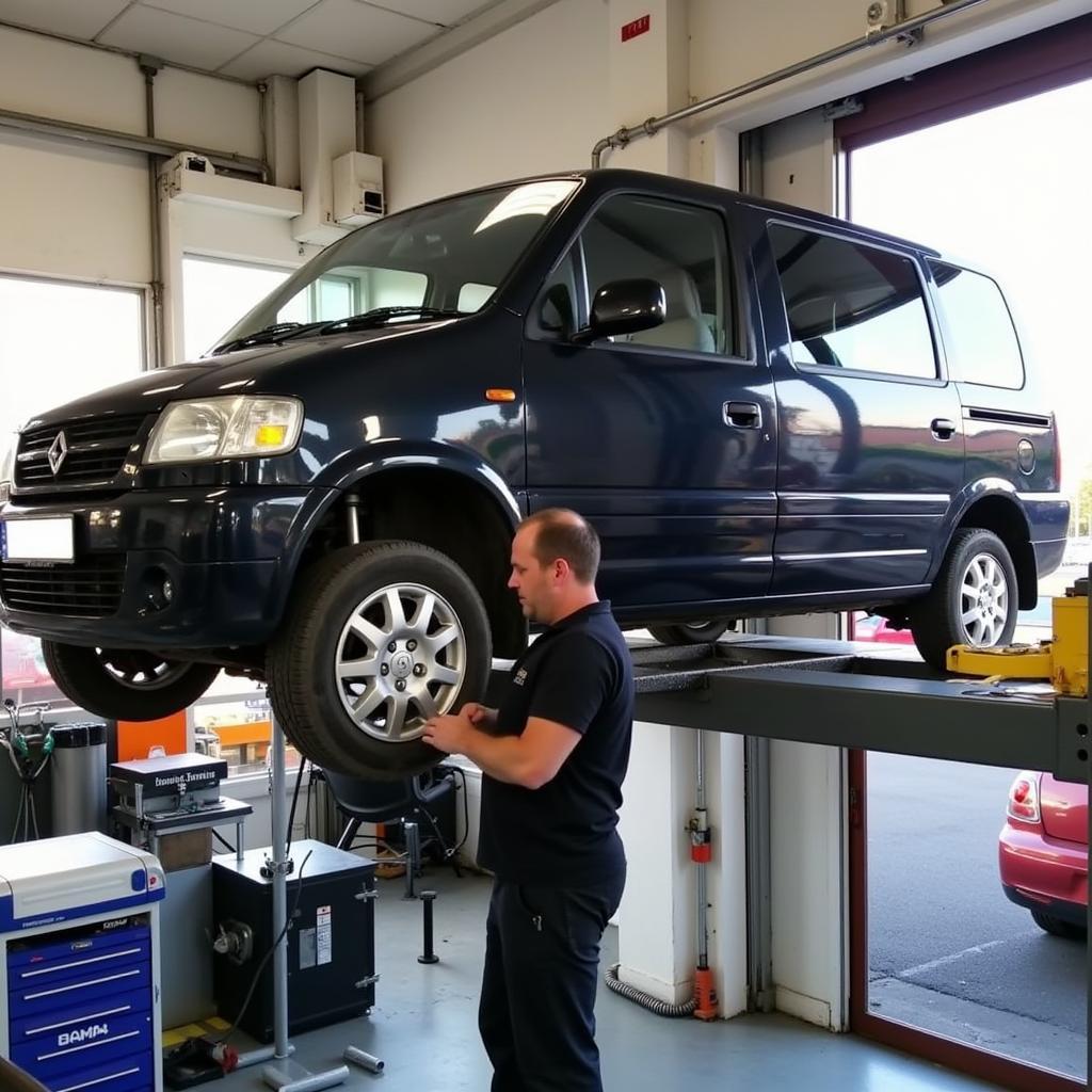 Car undergoing an MOT test in Newport, Shropshire