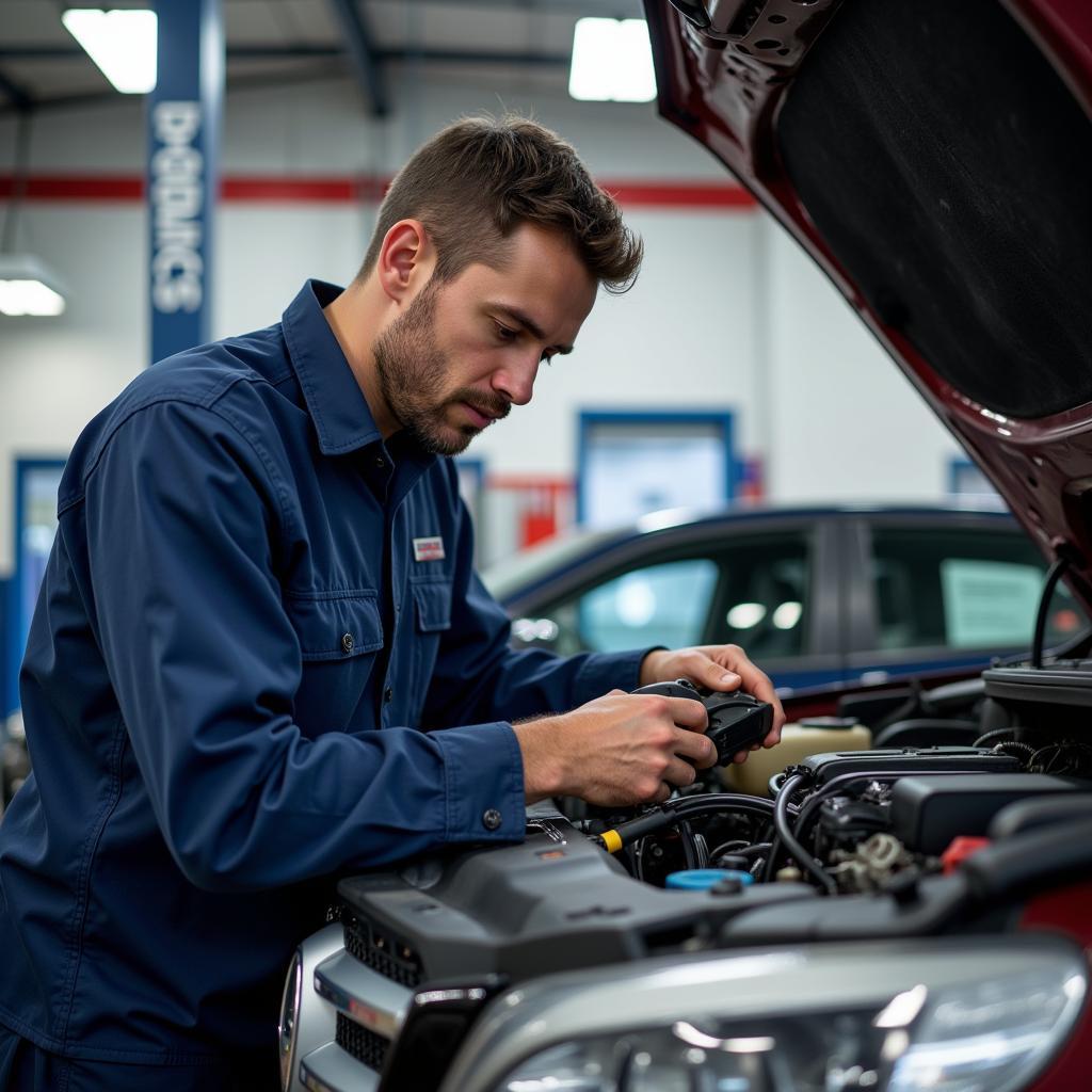 Mechanic Working on a Car in a Tampa Auto Shop