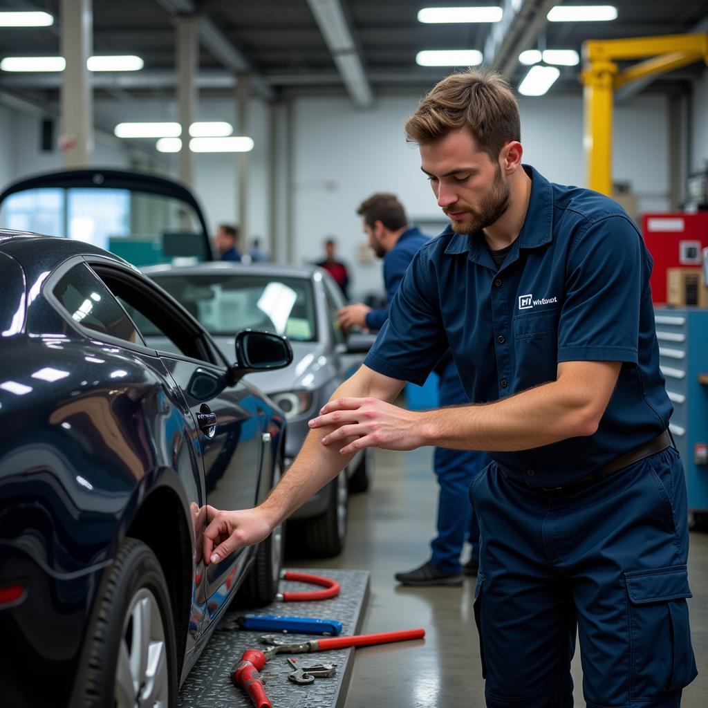 Car Service Technician Working on a Busy Day