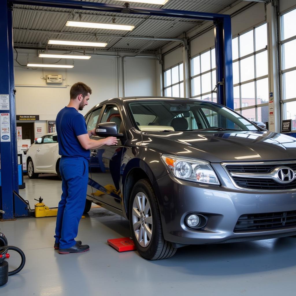 Car Service Worcester: A mechanic working on a car in a well-equipped garage in Worcester.