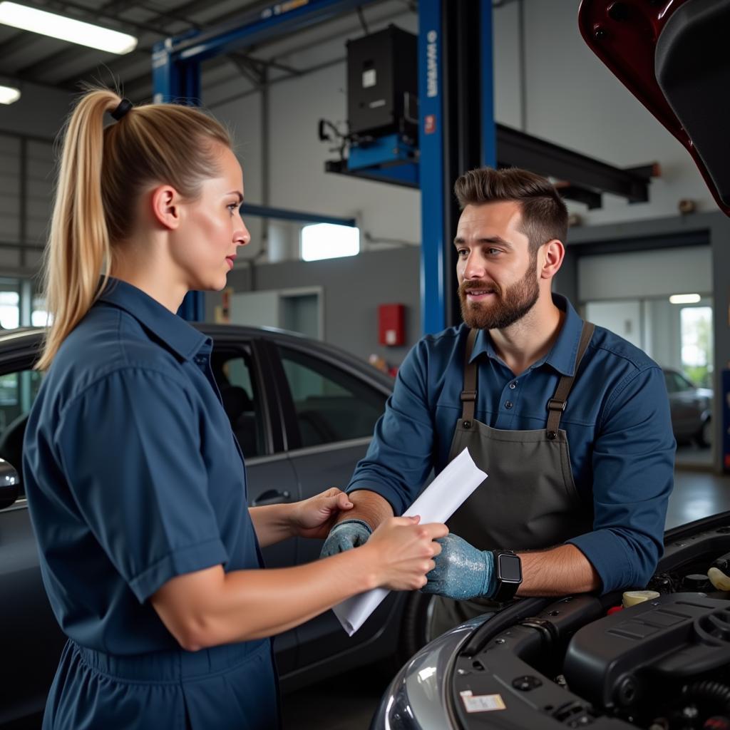 Car Service Worcester: Mechanic Explaining Repairs to Customer