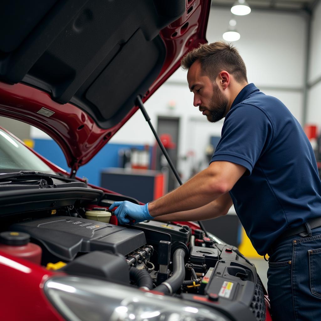 Mechanic Performing 100k Mile Service