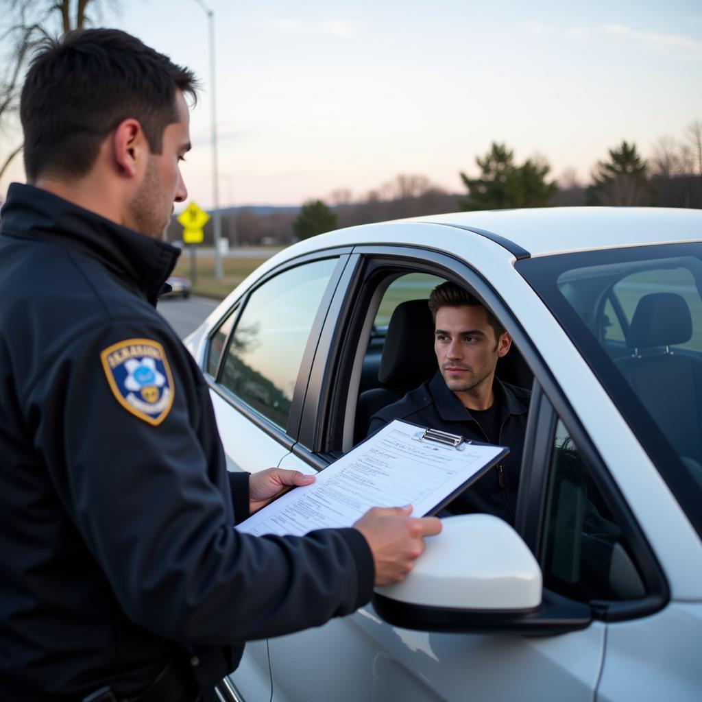 CBSA Officer Inspecting Rental Car Documents at the Border