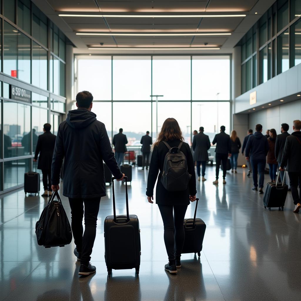 Passengers arriving at CDG Airport arrival hall