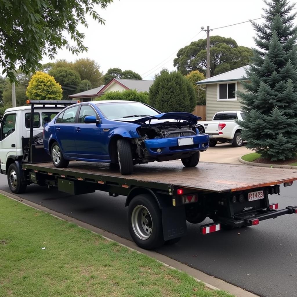 Tow truck removing a car on the Central Coast