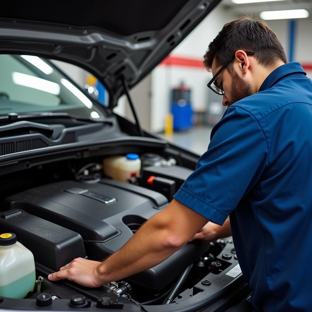 Certified Car Mechanic Performing Lube Service