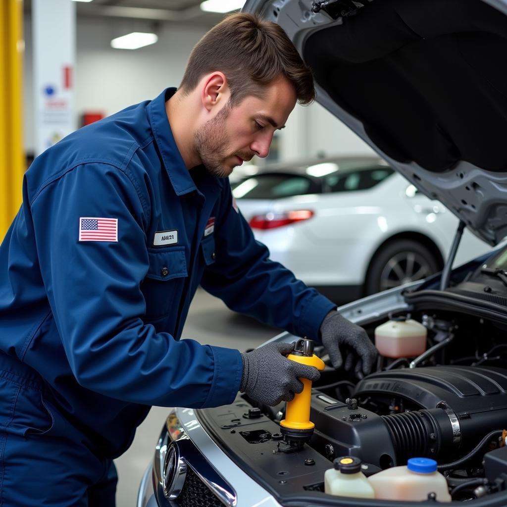 Certified Car Technician Working on Vehicle