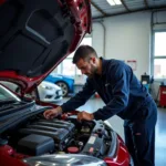 Certified Technician Working on a Car Engine