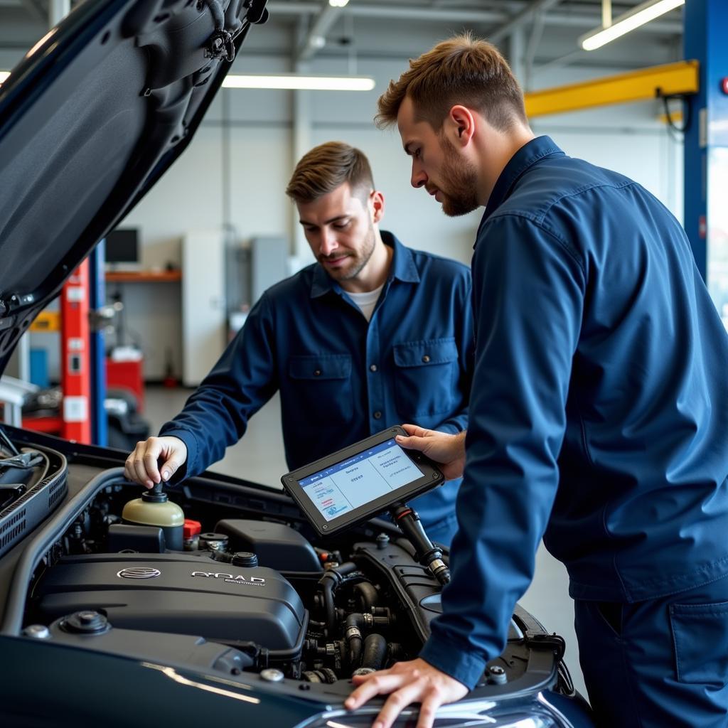 Certified Technicians at a Bodakdev Car Service Center