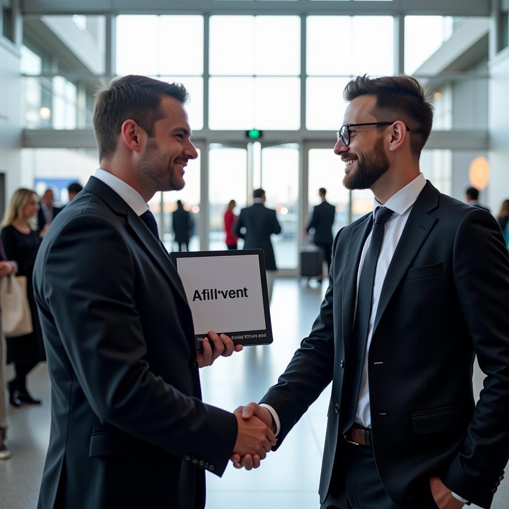 Chauffeur greeting a client at the airport arrival gate