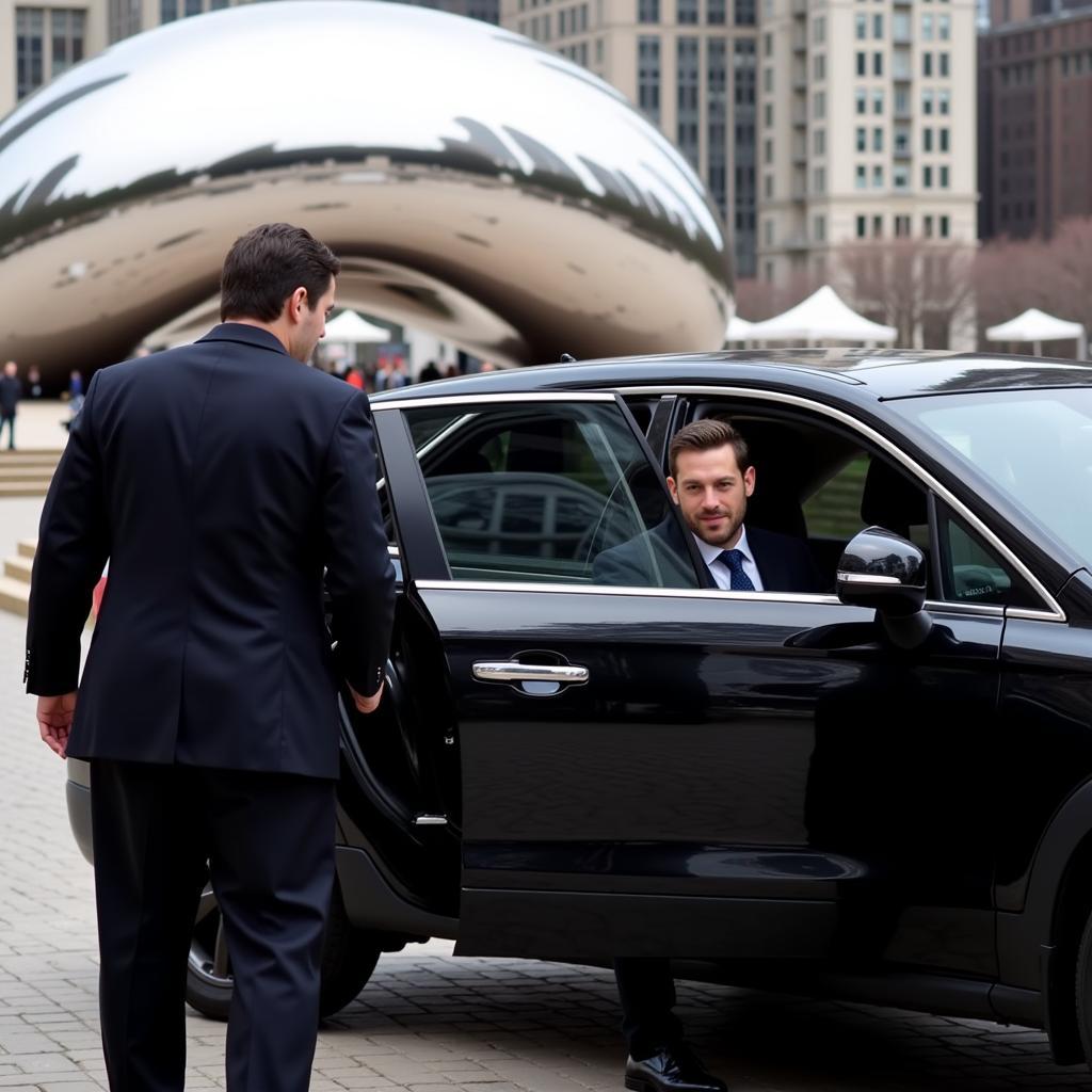 Chauffeur Opening Car Door in Chicago