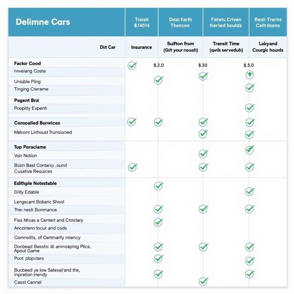 Choosing the Right Car Delivery Service in Europe: A comparison chart outlining different service options, including cost, transit time, insurance coverage, and vehicle types.