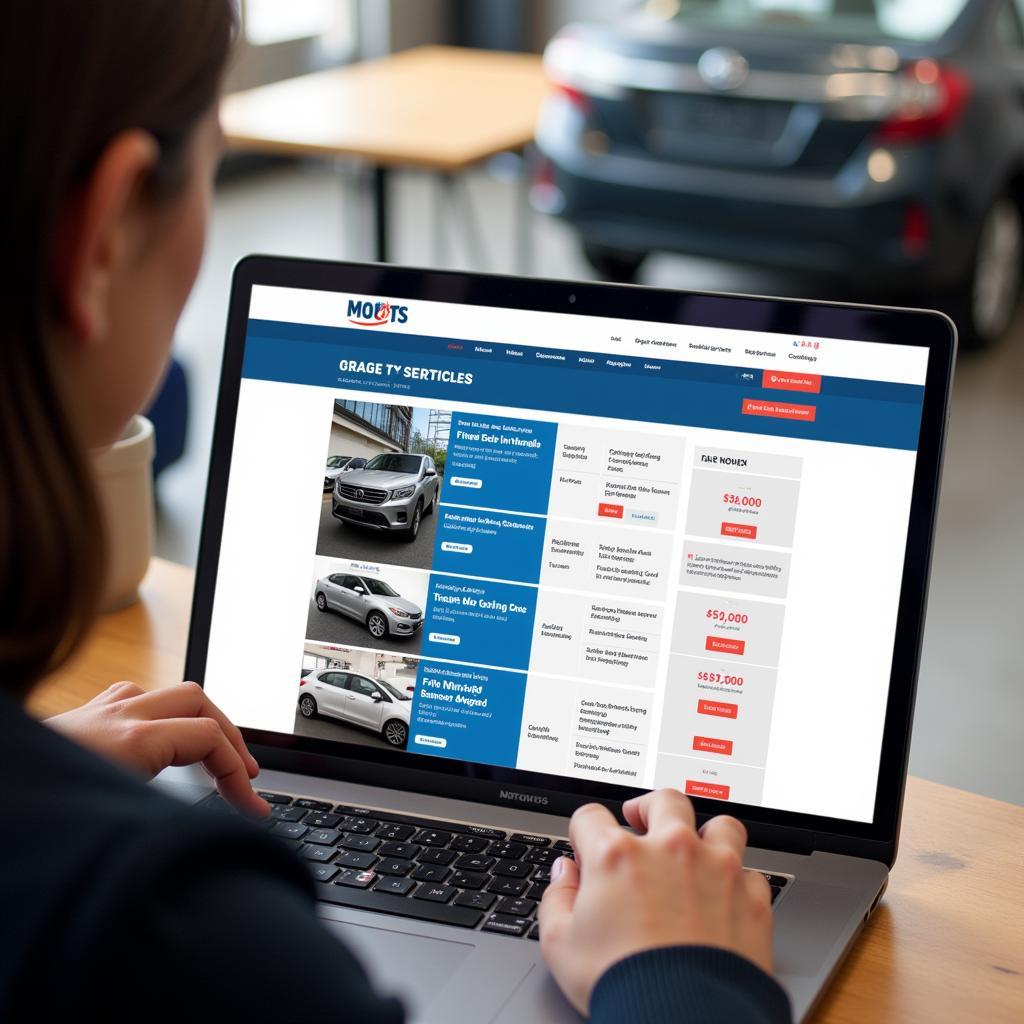 Comparing prices for car MOT services online using a price comparison website.