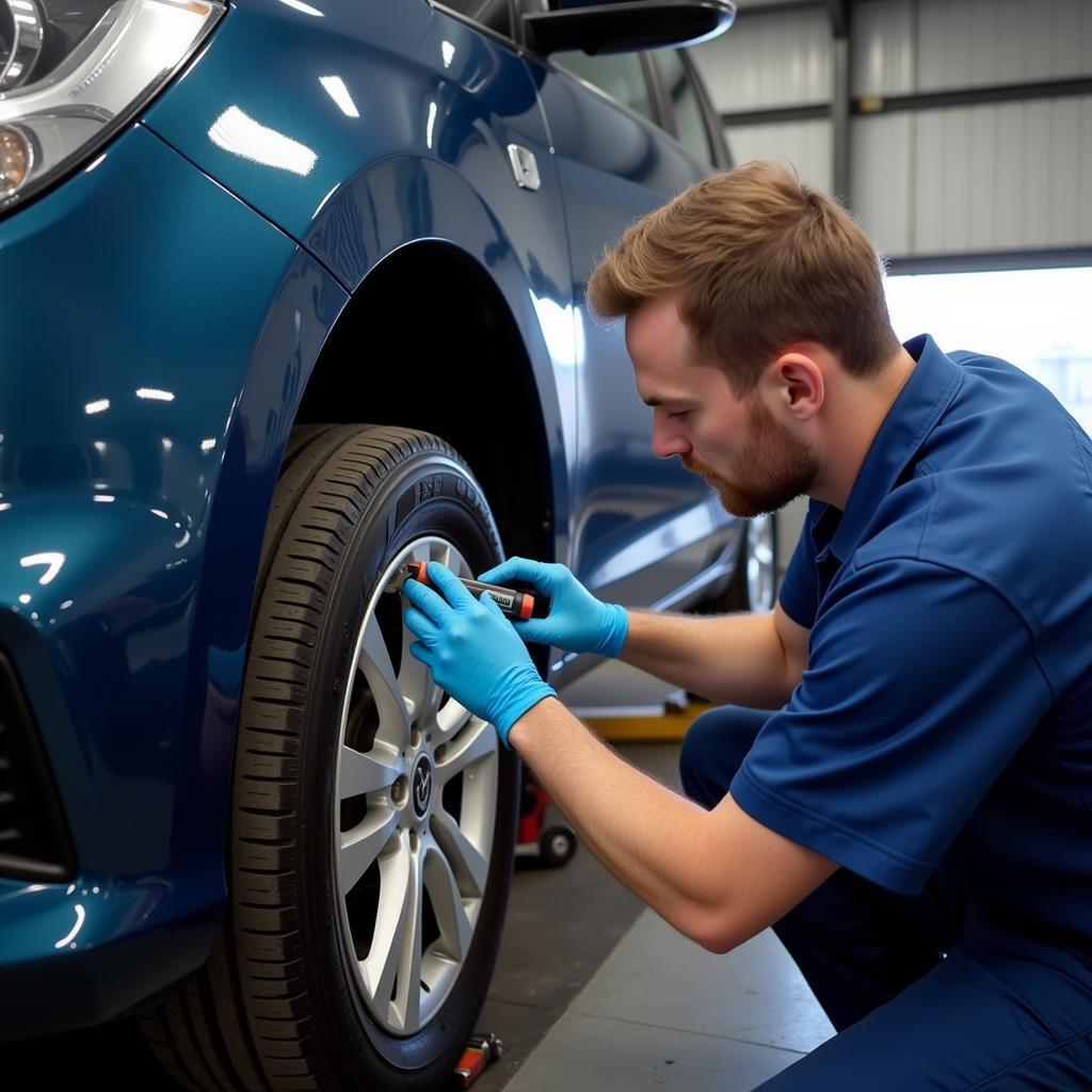 MOT test being conducted on a car in Corby