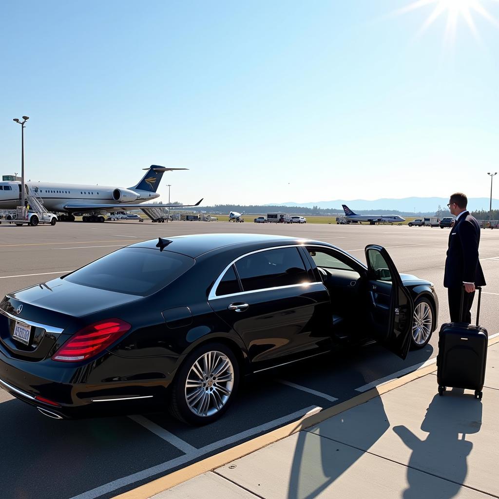 Luxury sedan waiting for passenger at Connecticut airport