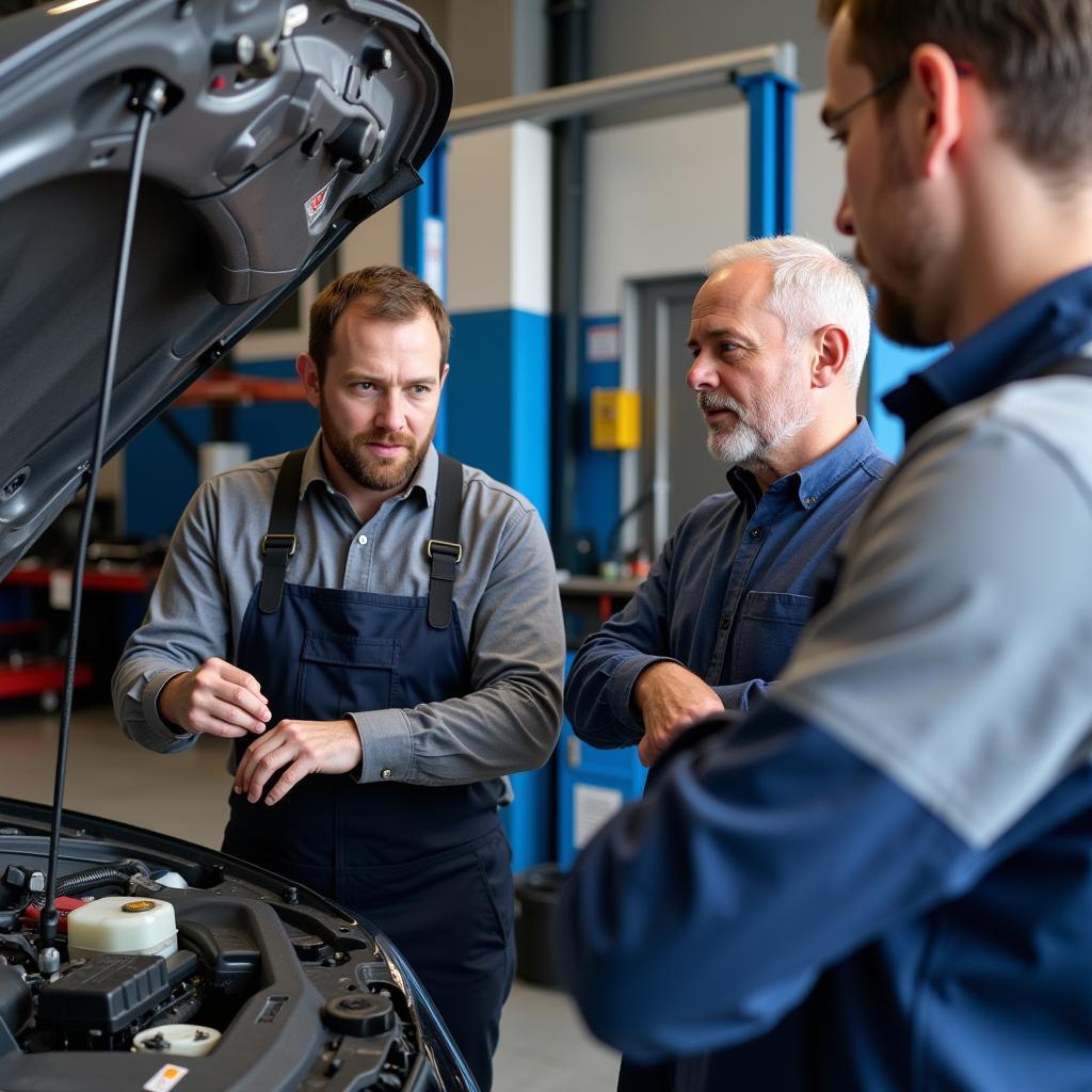 Customer Discussing Car Repair with Mechanic