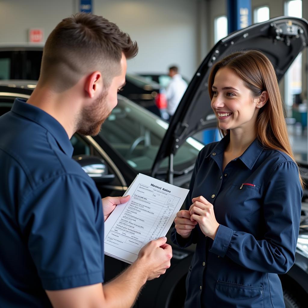 Customer Discussing Car Service with Technician