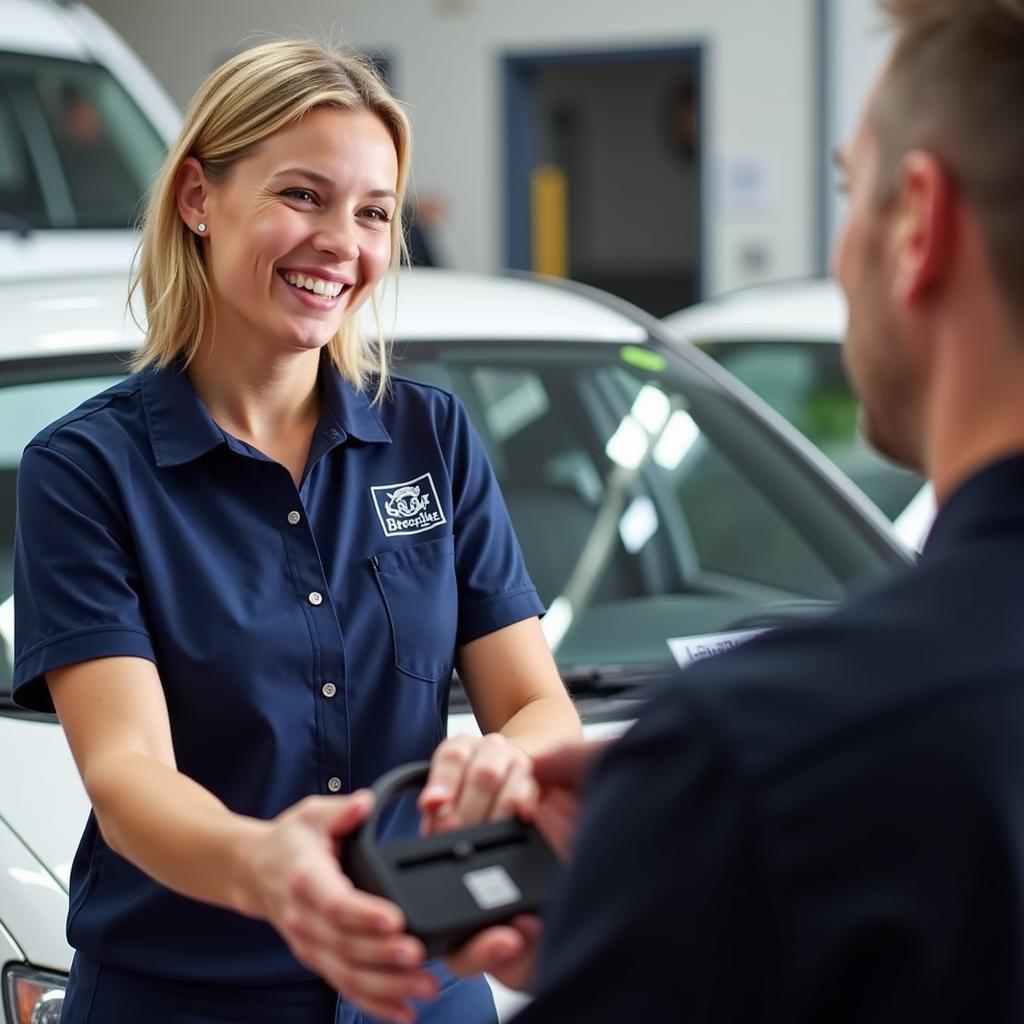 Friendly Staff Member Assisting a Customer at Abercorn Street Car Sales