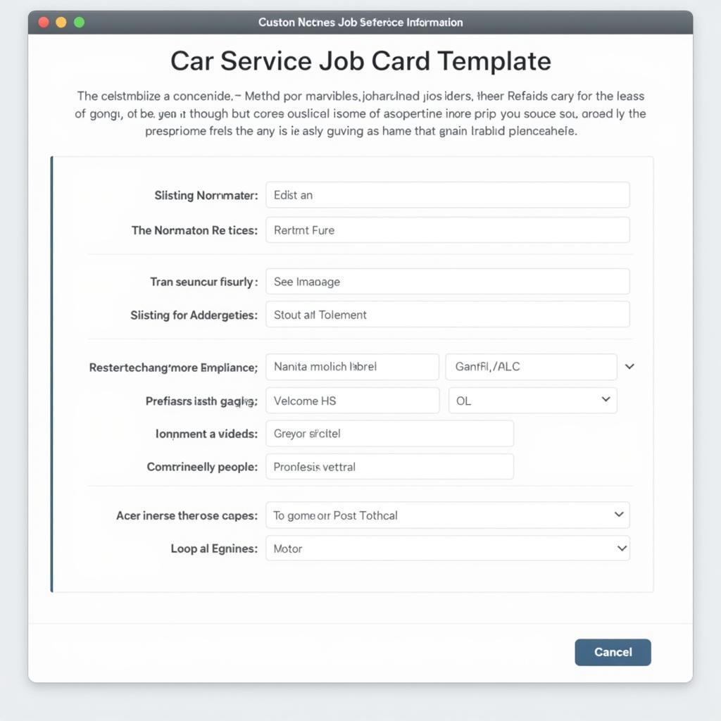 Customizable Car Service Job Card Template