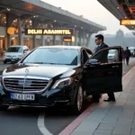 Car service awaiting passenger arrival at Delhi Airport