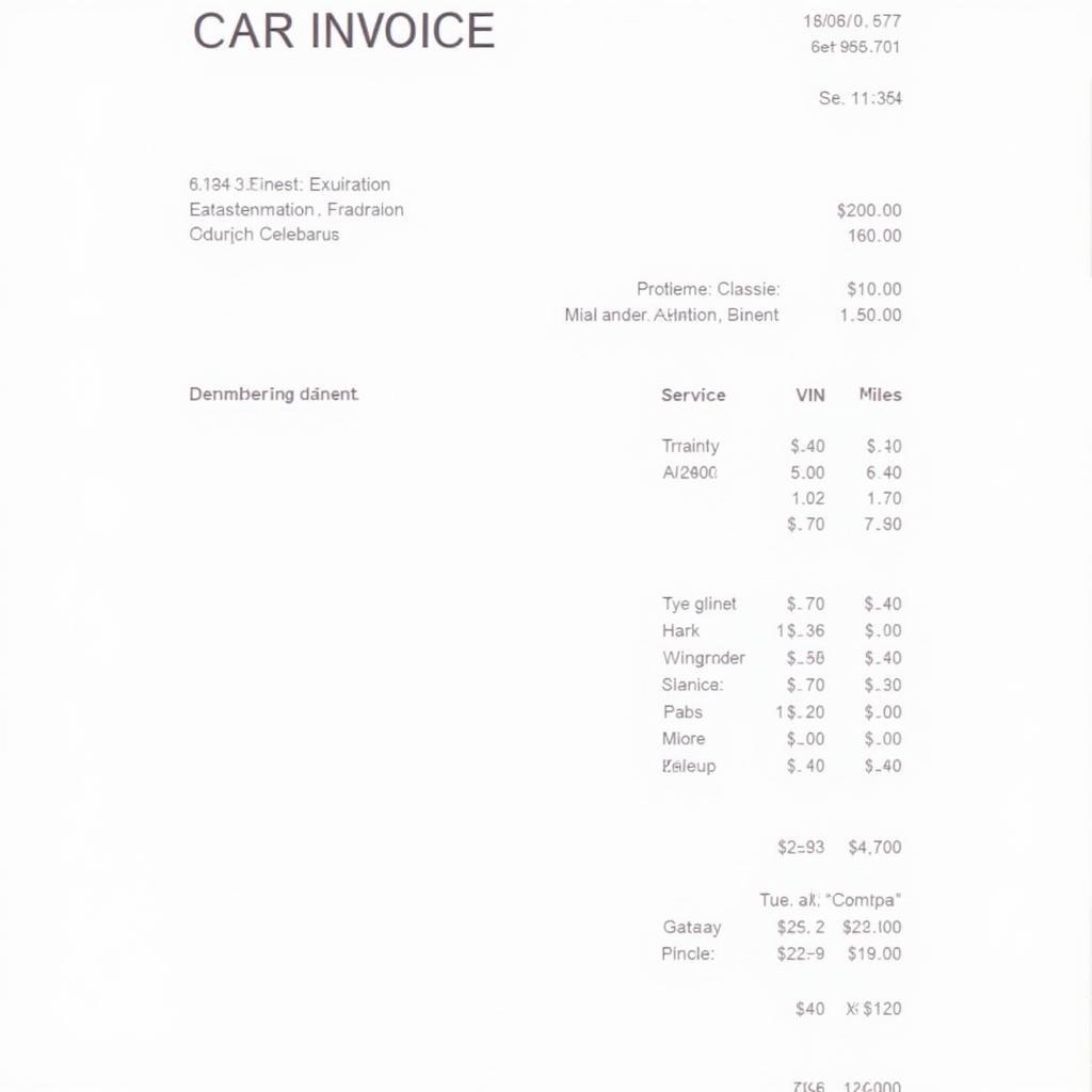 Example of a Detailed Car Service Invoice