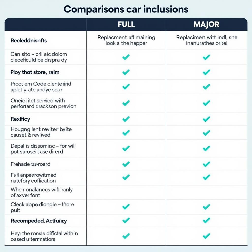 Comparison Chart of Basic, Full, and Major Car Services