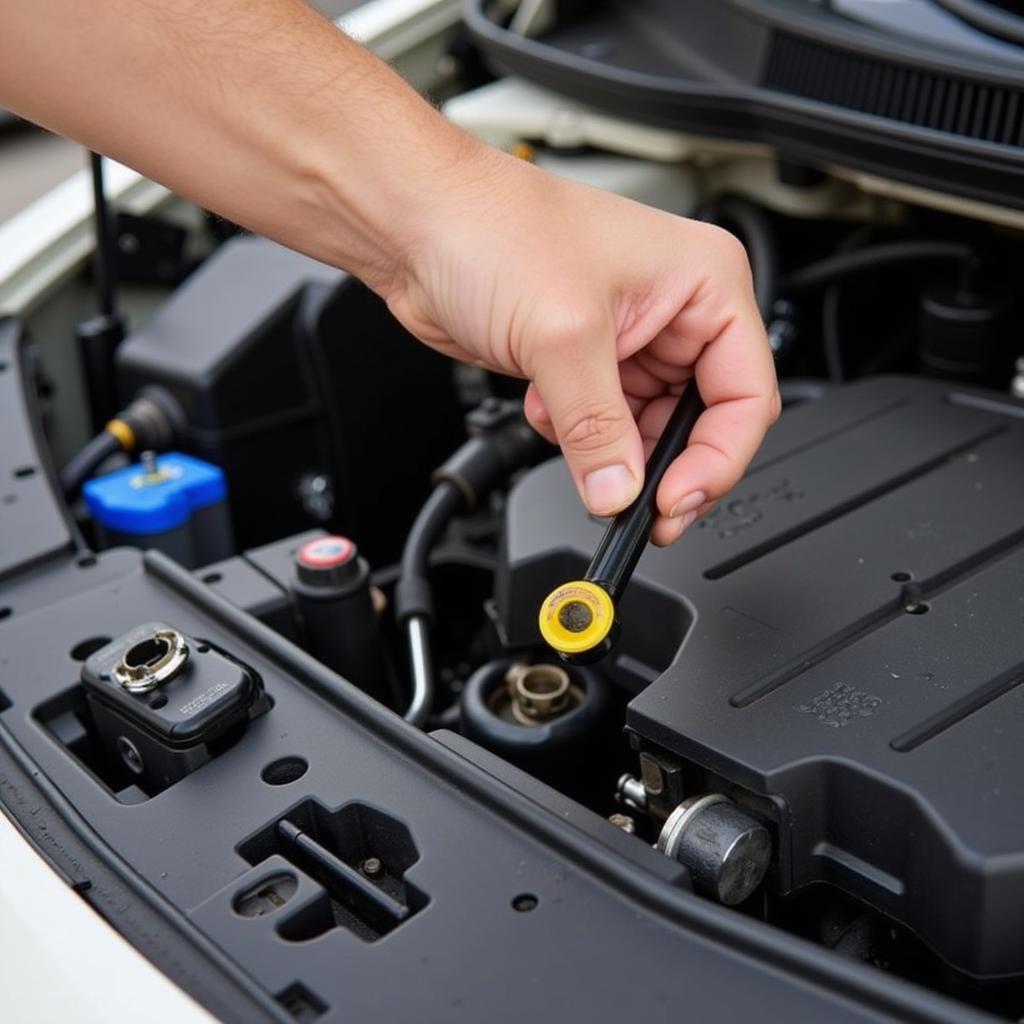 DIY car maintenance: checking the oil level.