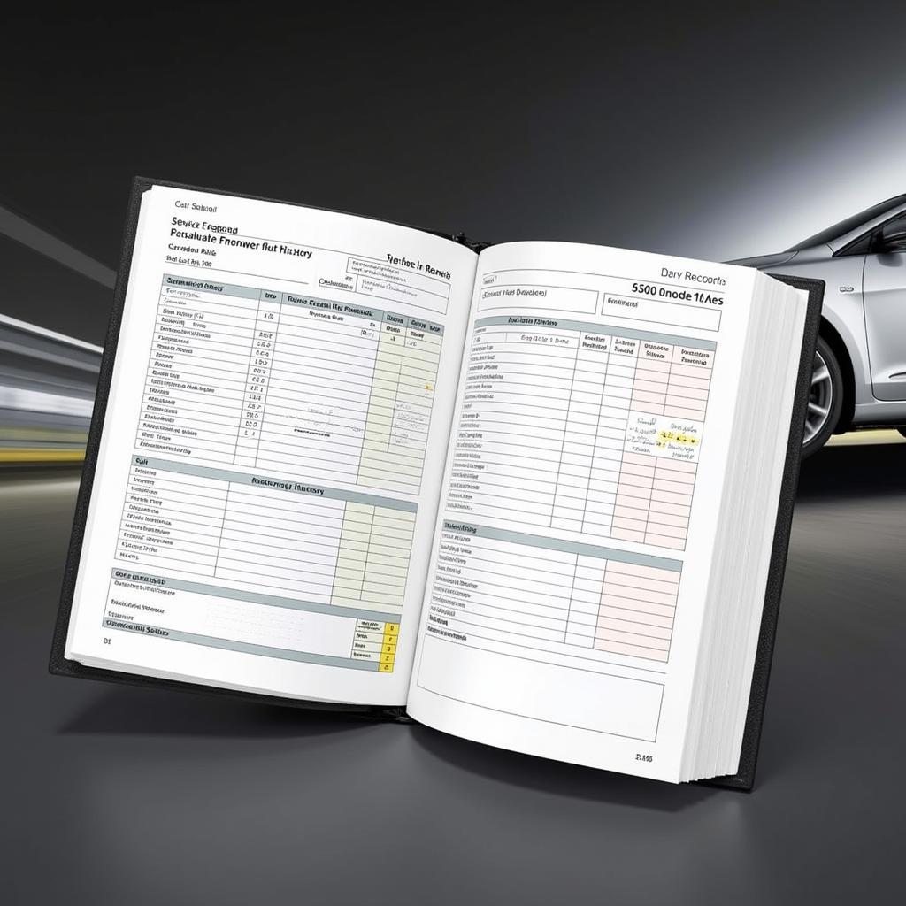 Car service logbook open on a table