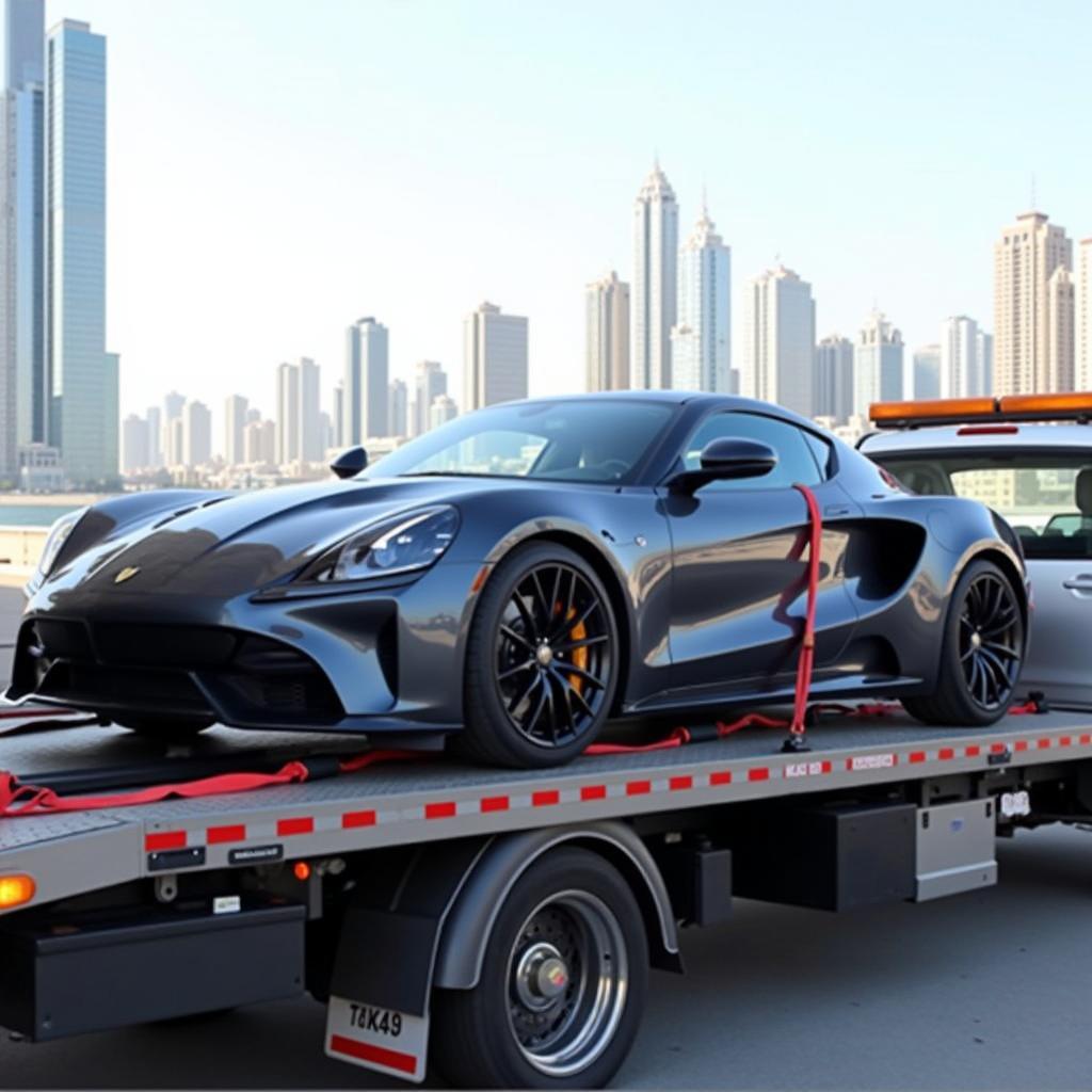 Dubai Car Lift Service Transporting a Luxury Vehicle